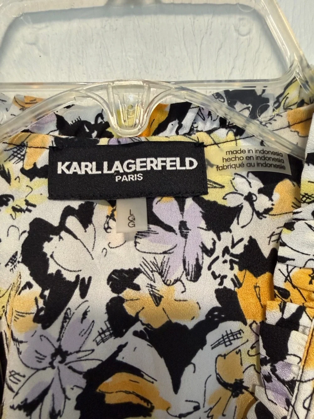 Karl Lagerfeld Sleeveless Ruffle V-Neck Floral blouse - Yellow Black White - Picture 3 of 5